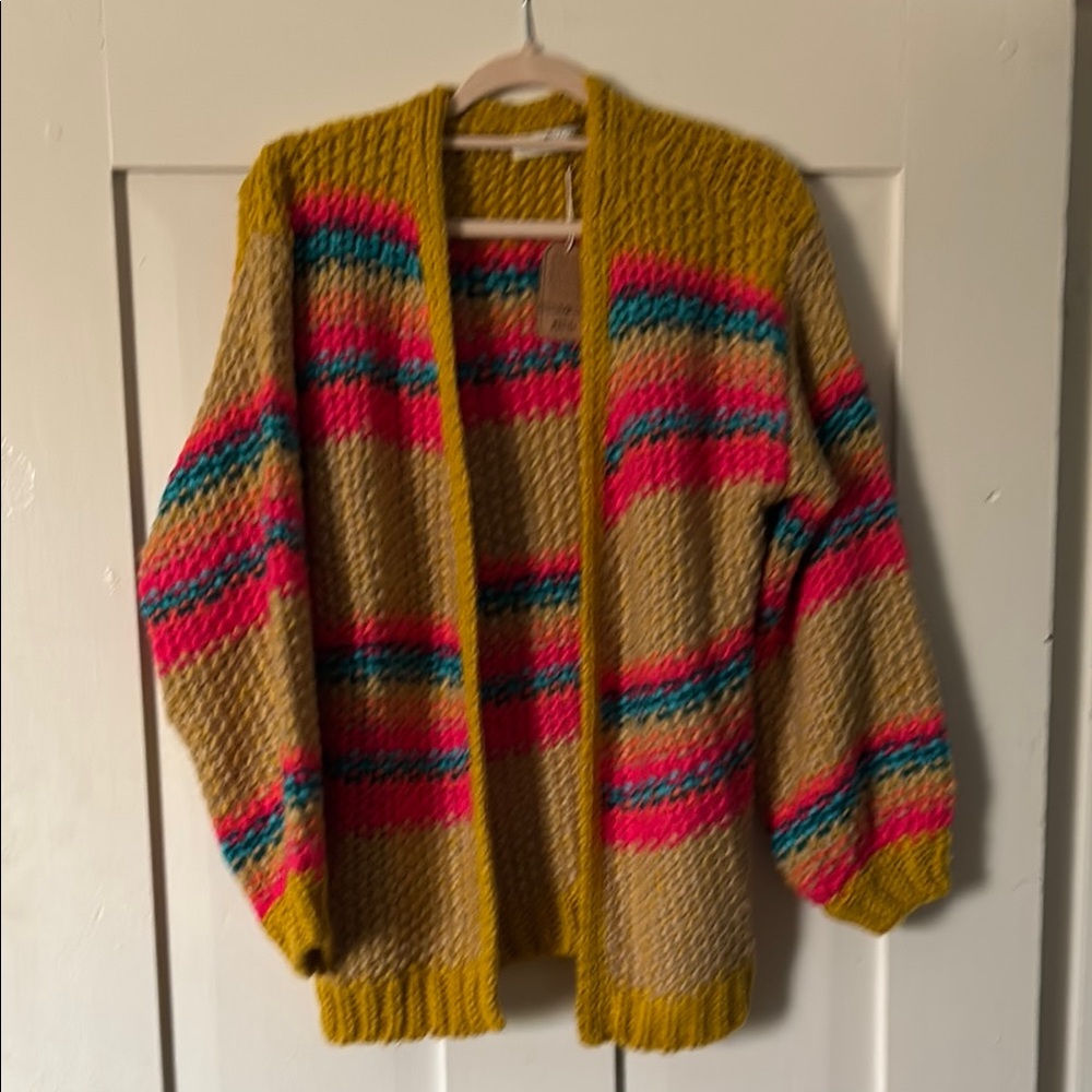 NATURAL LIFE Yellow and Pink Chunky Knit Cardigan